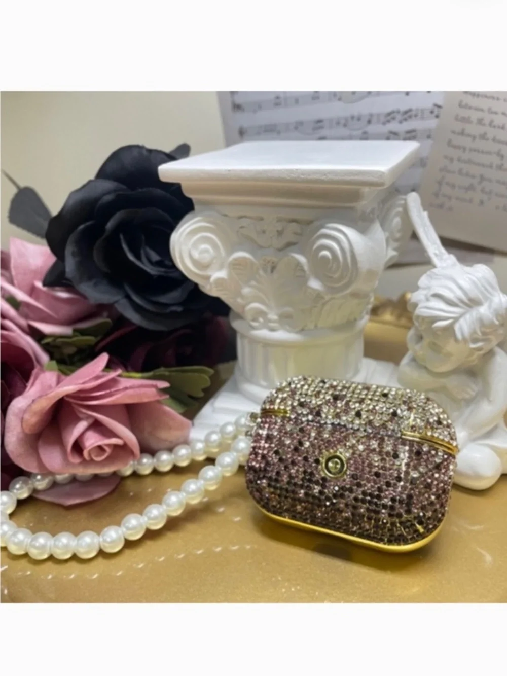 2 items.AirPods Pro 1 Rhinestone gradient bling case with pearl chain